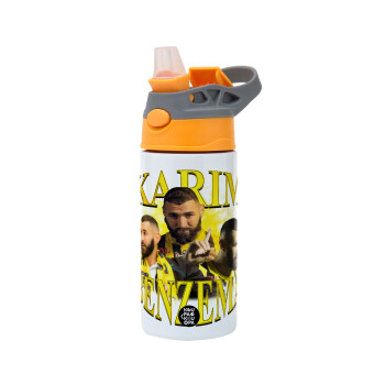 Karim Benzema, Παιδικό παγούρι θερμό, ανοξείδωτο, με καλαμάκι ασφαλείας, Πορτοκαλί/Γκρι (360ml) BPA-FREE