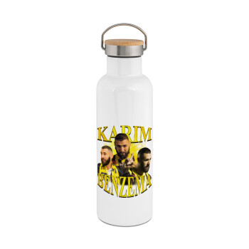 Karim Benzema, Stainless steel White with wooden lid (bamboo), double wall, 750ml