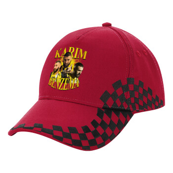 Karim Benzema, Adult Cap RACING Ultimate Red/Black, (100% COTTON DRILL, ADULT, UNISEX, ONE SIZE ADULT)