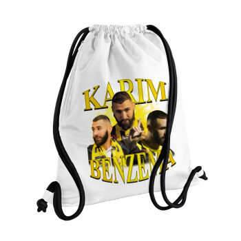 Karim Benzema, Τσάντα πλάτης πουγκί GYMBAG λευκή, με τσέπη (40x48cm) & χονδρά κορδόνια