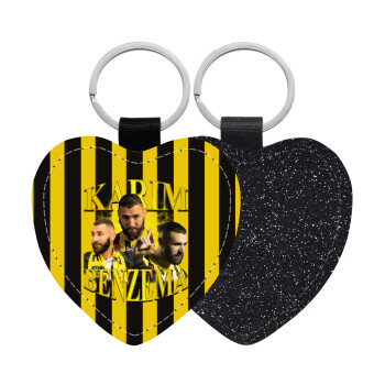 Karim Benzema, Μπρελόκ PU δερμάτινο glitter καρδιά ΜΑΥΡΟ