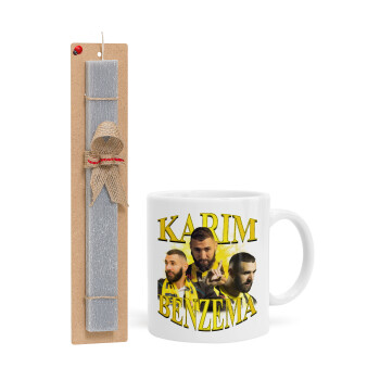 Karim Benzema, Easter Set, Ceramic Cup (330ml) & Easter aromatic flat candle (30cm) (GRAY)