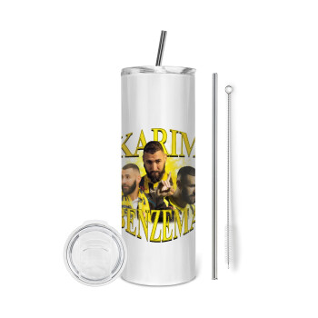 Karim Benzema, Eco friendly stainless steel tumbler 600ml, with metal straw & cleaning brush