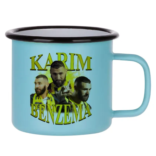 Karim Benzema — Metal enamel mug, matte light blue, 360ml