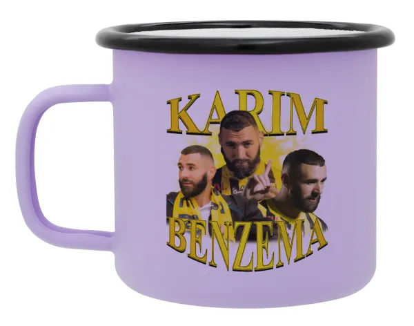Karim Benzema — Metal enamel mug, matte light pastel purple, 360ml