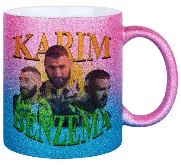 Karim Benzema — Gold/blue glitter mug, ceramic, 330ml