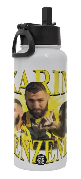 Karim Benzema — Metal mug thermo White with Straw and Spout Lid (Stainless steel), double wall, 950ml