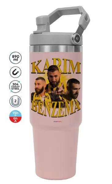 Karim Benzema — ΡΟΖ Travel Tumbler Θερμός με χερούλι και καλαμάκι 890ml