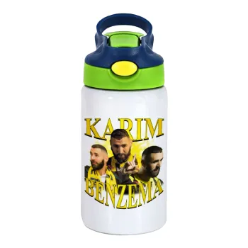 Karim Benzema, Children's hot water bottle, stainless steel, with safety straw, green, blue (350ml)