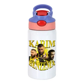 Karim Benzema, Children's hot water bottle, stainless steel, with safety straw, pink/purple (350ml)