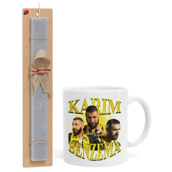 Karim Benzema, Easter Set, Ceramic Cup (330ml) & Easter aromatic flat candle (30cm) (GRAY)
