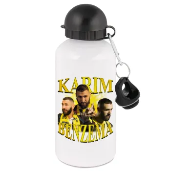 Karim Benzema, Metal water bottle, White, aluminum 500ml