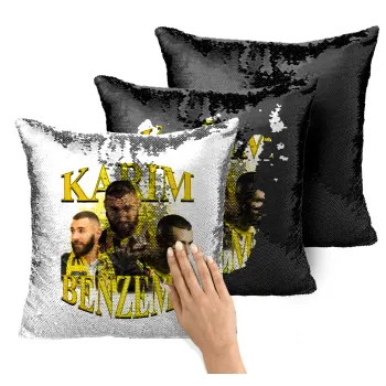 Karim Benzema, Μαξιλάρι καναπέ Μαγικό Μαύρο με πούλιες 40x40cm περιέχεται το γέμισμα