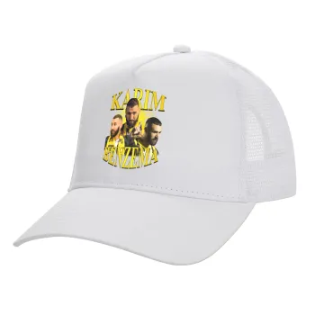 Karim Benzema, Structured Trucker Adult Hat, with Mesh, WHITE (100% COTTON, ADULT, UNISEX, ONE SIZE)