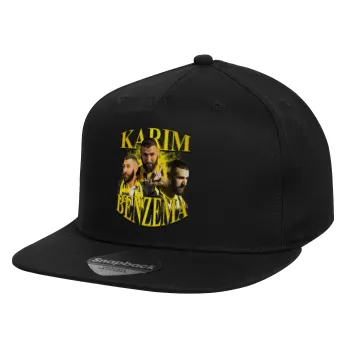 Karim Benzema, Children's Flat Snapback Hat, Black (100% COTTON, CHILD, UNISEX, ONE SIZE)