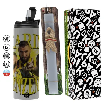 Karim Benzema, Easter candle with Grey Tumbler Thermo 600ml & aromatic flat candle (30cm) (GREY)