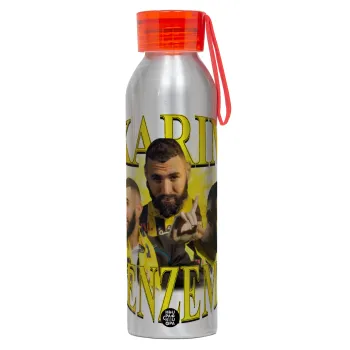 Karim Benzema, Αλουμινένιο Αθλητικό Μπουκάλι 650ml – Ασημί με Κόκκινο Καπάκι και Λουράκι Σιλικόνης