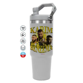 Karim Benzema, ΓΚΡΙ χρώματος Θερμός Ανοξείδωτο 890ml (30oz) με χερούλι