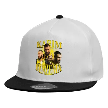 Karim Benzema, Child's Flat Snapback Hat, White (100% COTTON, CHILDREN'S, UNISEX, ONE SIZE)