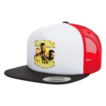 Karim Benzema, Καπέλο Ενηλίκων Foam Flat Snapback με Δίχτυ Μαύρο-Λευκό-Κόκκινο (POLYESTER, ΕΝΗΛΙΚΩΝ, UNISEX, ONE SIZE)