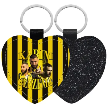 Karim Benzema, Μπρελόκ PU δερμάτινο glitter καρδιά ΜΑΥΡΟ