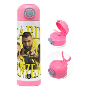 Karim Benzema, Children's hot water bottle, stainless steel, with safety straw, PINK (500ml)