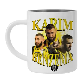 Karim Benzema, Λευκή Ανοξείδωτη Μεταλλική Κούπα 450ml - Διπλού Τοιχώματος 