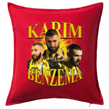 Karim Benzema, Μαξιλάρι καναπέ Κόκκινο 100% βαμβάκι, περιέχεται το γέμισμα (50x50cm)