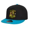 Child's Flat Snapback Hat, Black/Blue (100% COTTON, CHILD, UNISEX, ONE SIZE)