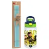 Easter Set, Children's thermal stainless steel bottle with safety straw, green/blue (350ml) & aromatic flat Easter candle (30cm) (TURQUOISE)