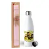 Easter Set, metallic stainless steel water bottle (750ml) & scented flat Easter candle (30cm) (PINK)