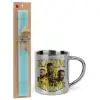 Easter Set, metallic thermal cup (300ml) & aromatic flat Easter candle (30cm) (TURQUOISE)