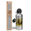 Easter Set, metallic silver aluminum water bottle (500ml) & aromatic flat Easter candle (30cm) (GRAY)