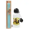 Easter Set, metallic aluminum water bottle (500ml) & scented flat candle (30cm) (TURQUOISE)