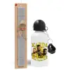 Easter Set, metallic aluminum water bottle (500ml) & aromatic flat Easter candle (30cm) (GRAY)