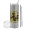 Tumbler stainless steel Silver 600ml, with metal straw & cleaning brush