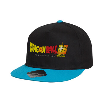 DragonBallZ, Child's Flat Snapback Hat, Black/Blue (100% COTTON, CHILD, UNISEX, ONE SIZE)