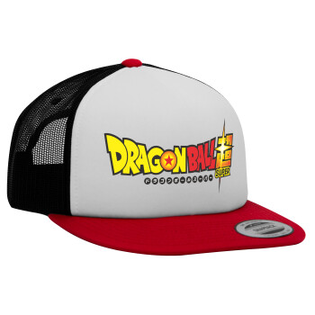 DragonBallZ, Adult Foam Flat Snapback with Mesh Red-White-Black (POLYESTER, ADULT, UNISEX, ONE SIZE)