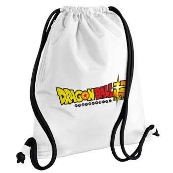 DragonBallZ, Τσάντα πλάτης πουγκί GYMBAG λευκή, με τσέπη (40x48cm) & χονδρά κορδόνια