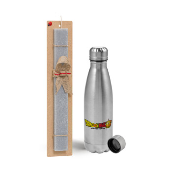 DragonBallZ, Easter Set, metallic Inox water bottle (750ml) & aromatic flat Easter candle (30cm) (GRAY)
