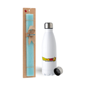 DragonBallZ, Easter Set, metallic stainless steel water bottle (750ml) & aromatic flat Easter candle (30cm) (TURQUOISE)
