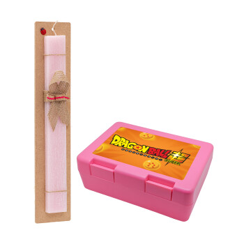 DragonBallZ, Easter Set, children's snack container PINK & scented flat Easter candle (30cm) (PINK)