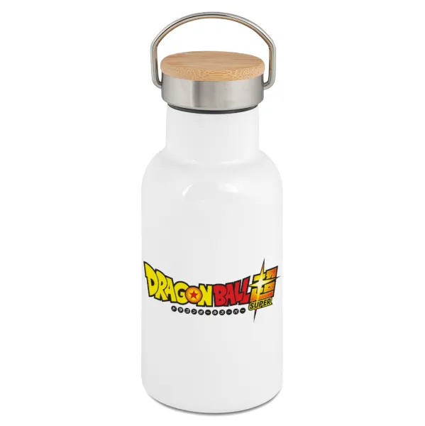 DragonBallZ — Metallic thermos (Stainless steel) White with wooden lid (bamboo), double-walled, 350ml