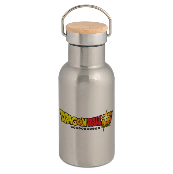 DragonBallZ — Stainless steel metallic thermos flask, silver with a bamboo lid, double-walled, 350ml.