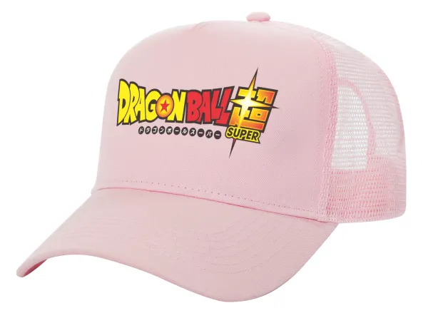 DragonBallZ — Adult Structured Trucker Hat, with Mesh, PINK (100% COTTON, ADULT, UNISEX, ONE SIZE)