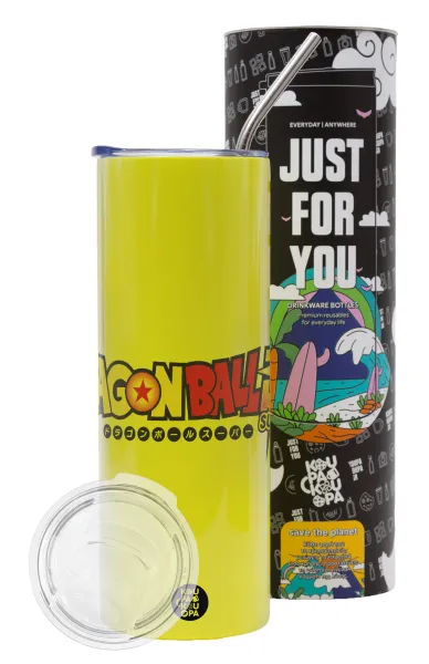 DragonBallZ — Neon Yellow Travel Tumbler, with metal straw (Stainless steel 304 Food grade, BPA free, 600ml)