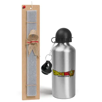 DragonBallZ, Πασχαλινή Λαμπάδα με παγούρι μεταλλικό Ασημένιο αλουμινίου (500ml) & κερί αρωματικό πλακέ (30cm) (ΓΚΡΙ)