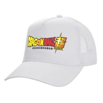 DragonBallZ, Structured Trucker Adult Hat, with Mesh, WHITE (100% COTTON, ADULT, UNISEX, ONE SIZE)