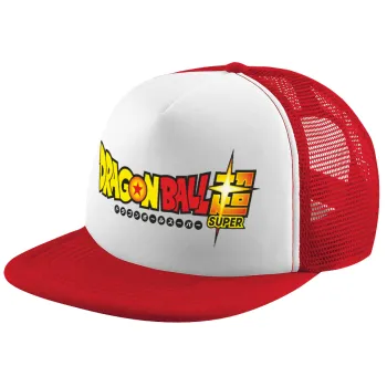 DragonBallZ, Adult Soft Trucker Hat with Red/White Mesh (POLYESTER, ADULT, UNISEX, ONE SIZE)