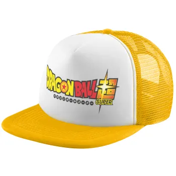 DragonBallZ, Adult Soft Trucker Hat with Yellow/White Mesh (POLYESTER, ADULT, UNISEX, ONE SIZE)